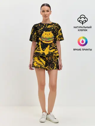 Женская пижама с шортами / Котобургер