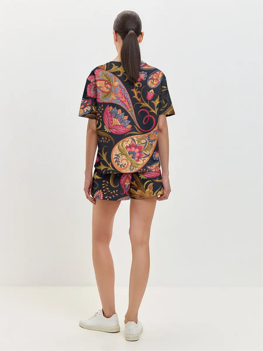 Женская пижама с шортами / РОСПИСЬ ЦВЕТАМИ