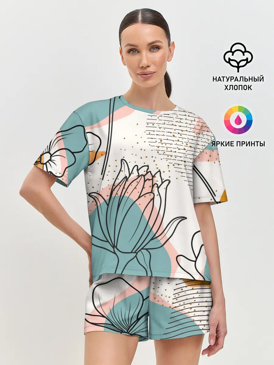 Женская пижама с шортами / Цветы