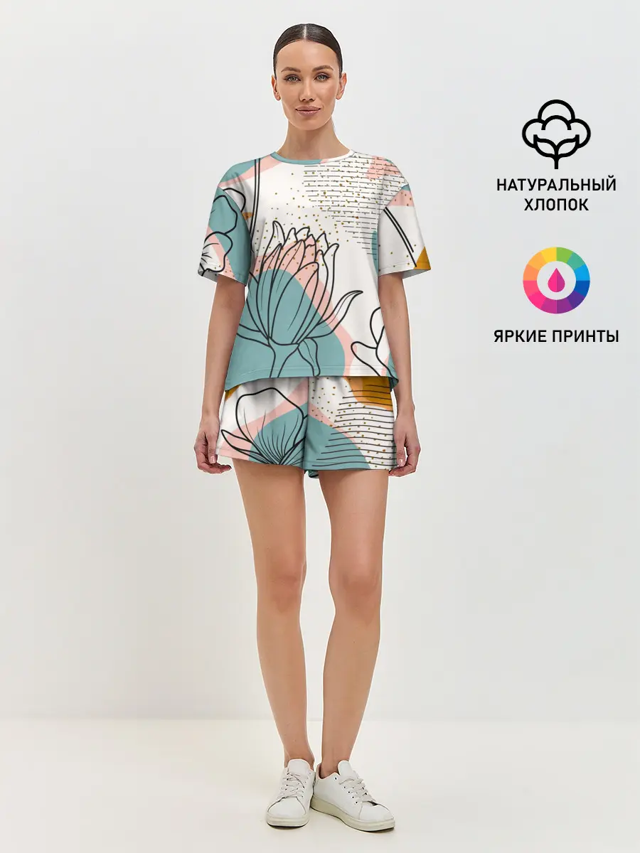 Женская пижама с шортами / Цветы
