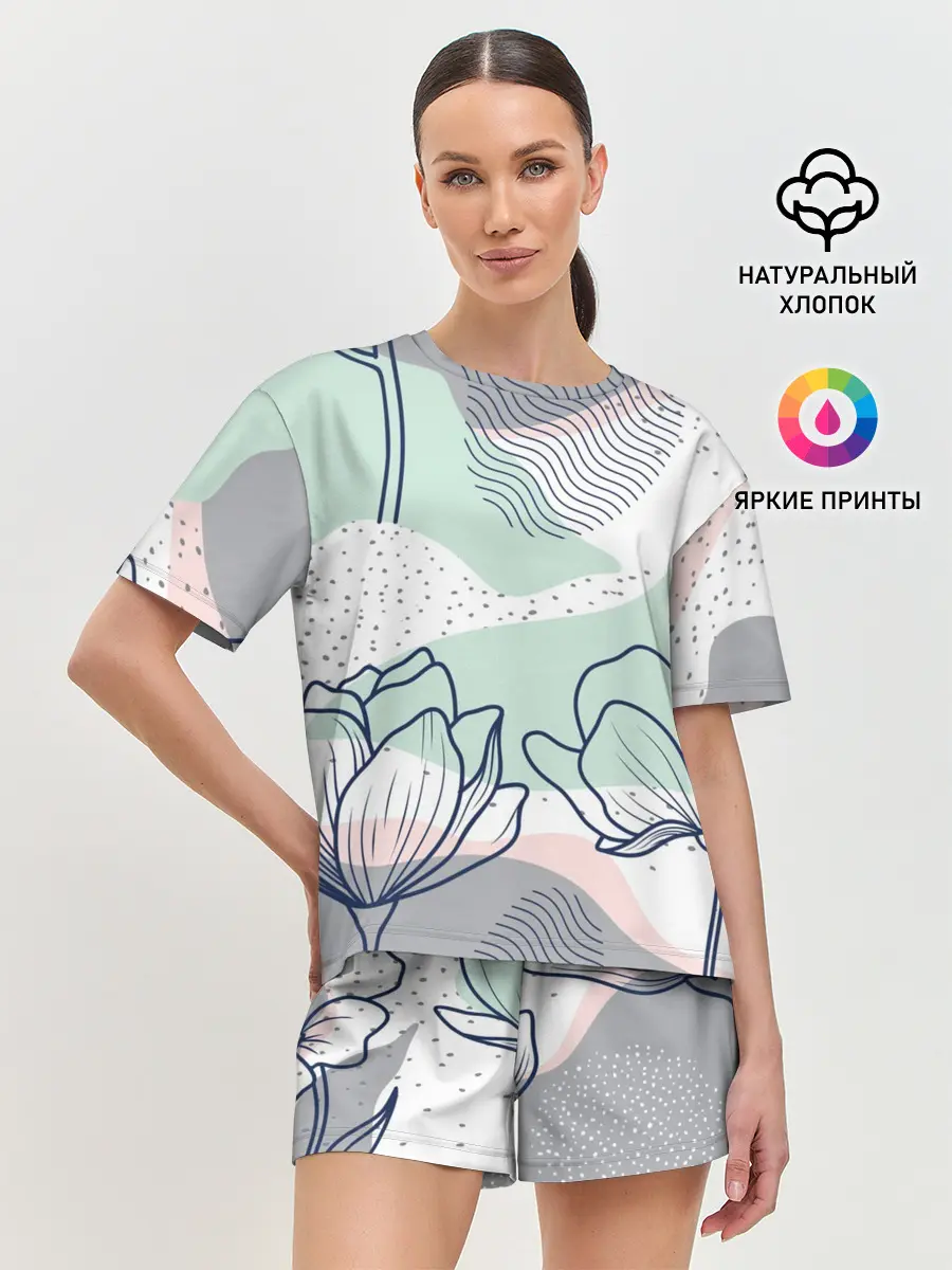 Женская пижама с шортами / Цветы