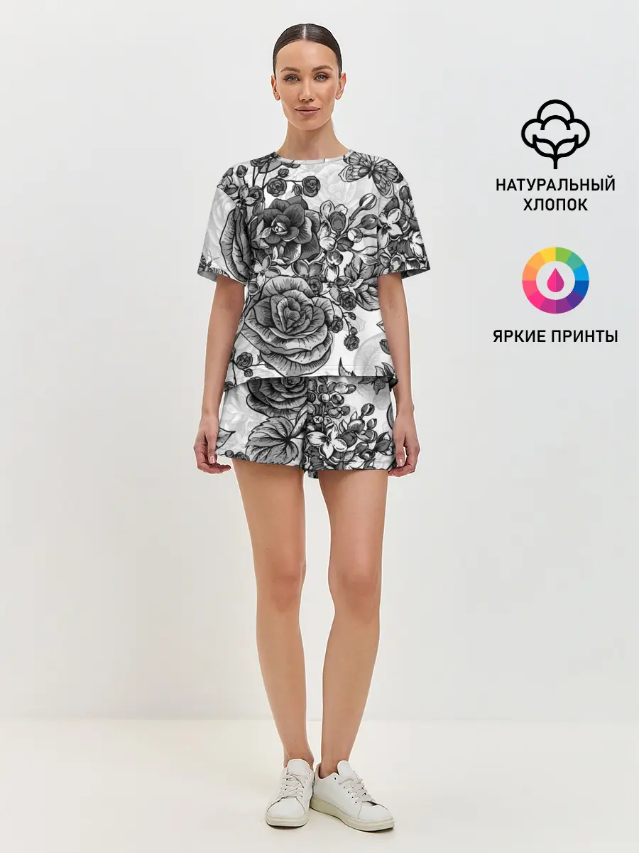 Женская пижама с шортами / РОЗЫ | ROSES | БАБОЧКИ