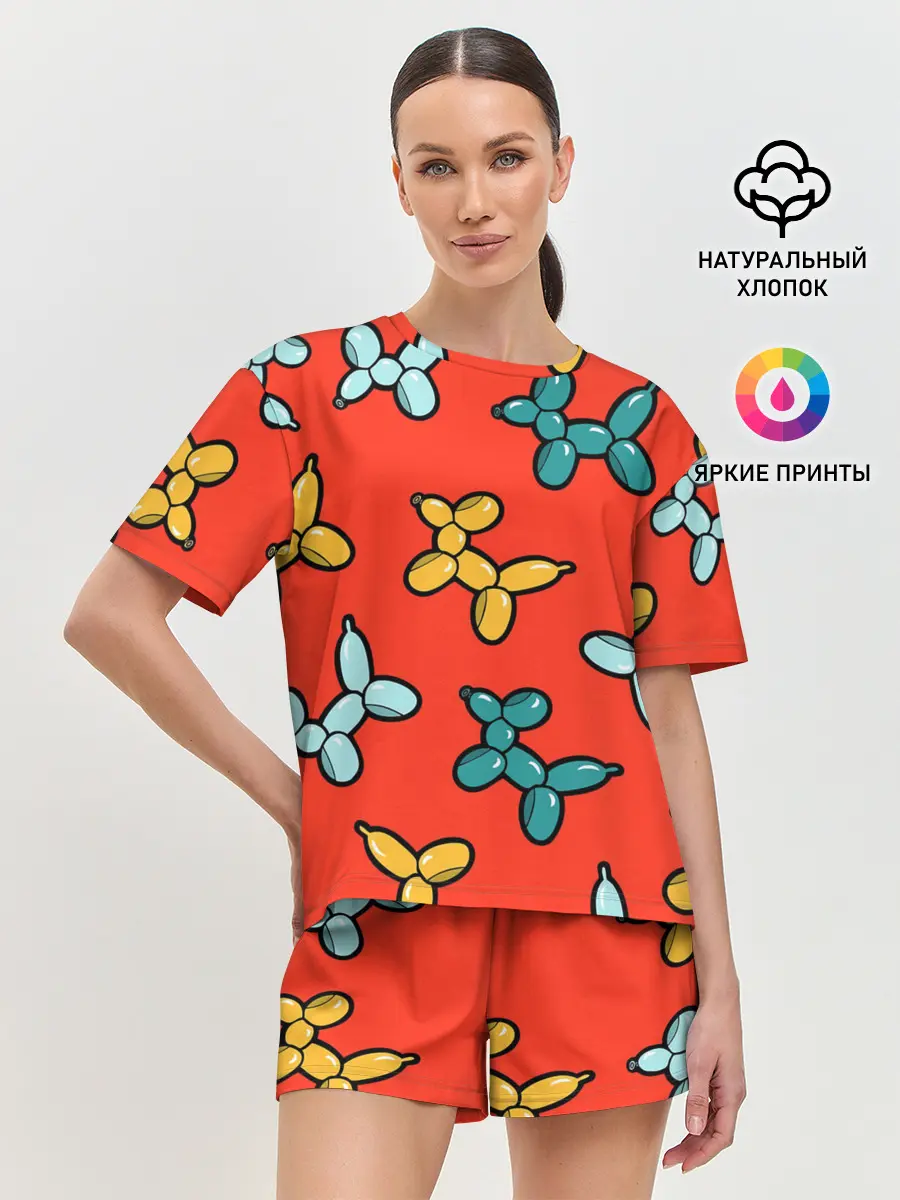 Женская пижама с шортами / Собачки шарики