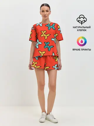 Женская пижама с шортами / Собачки шарики