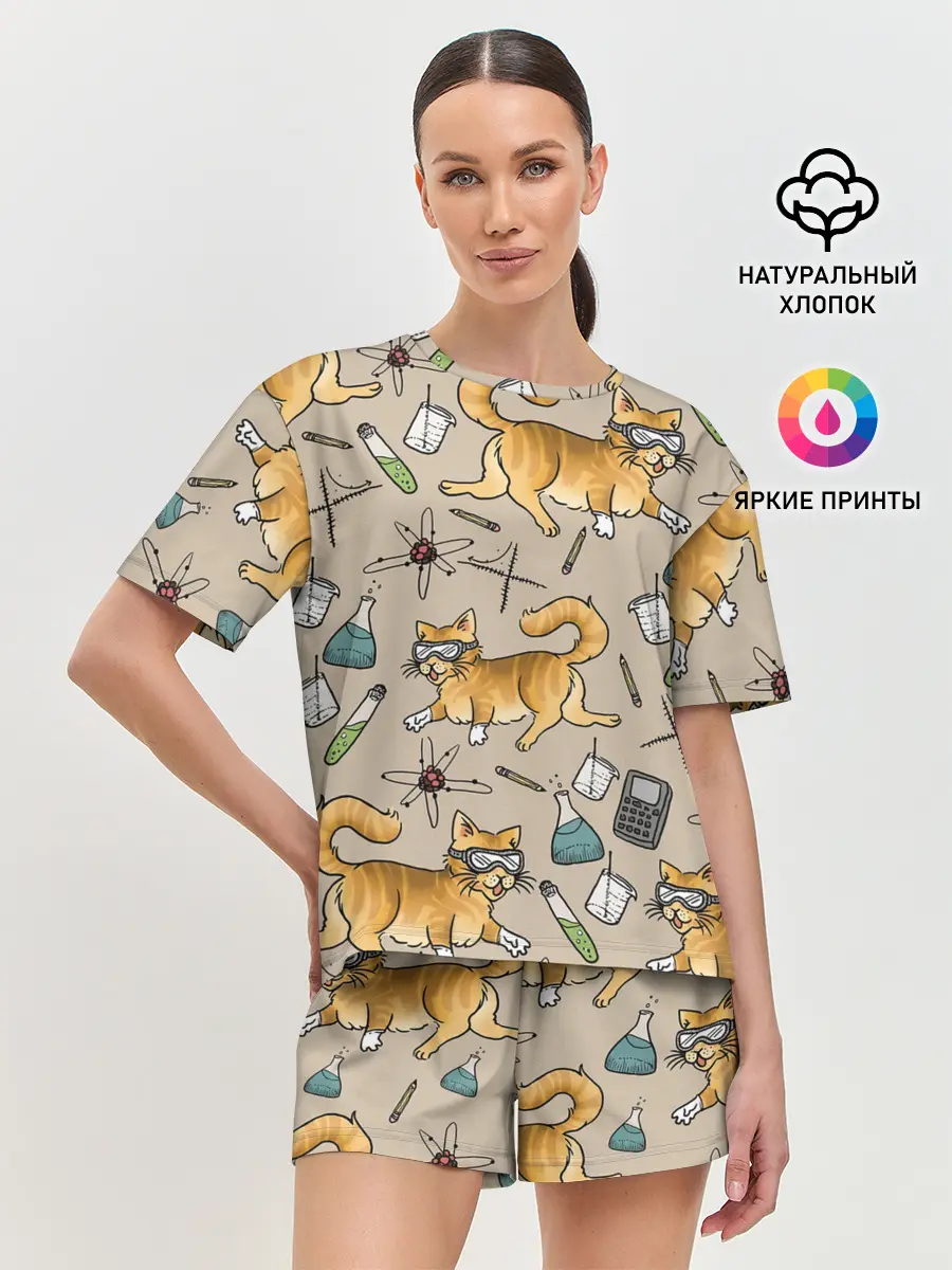 Женская пижама с шортами / Котики и колбы