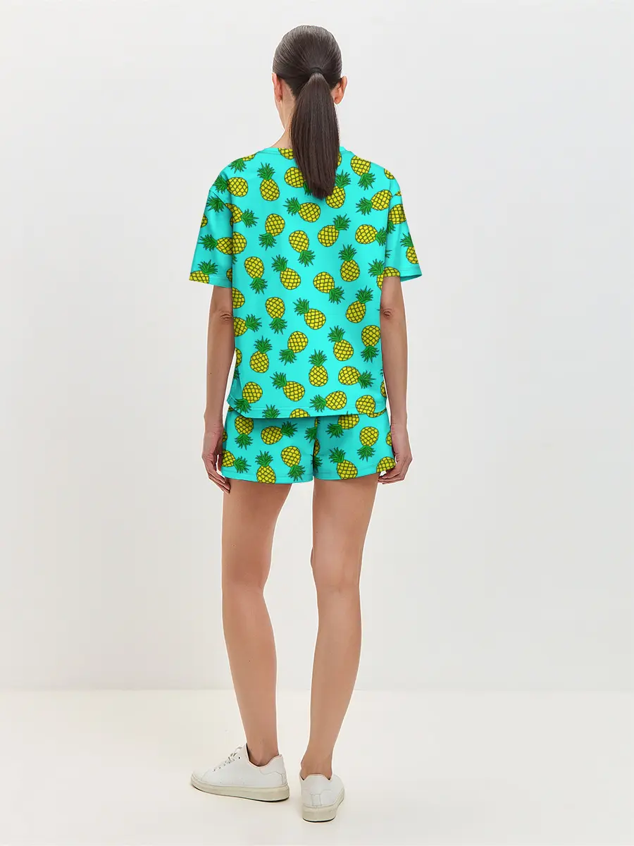 Женская пижама с шортами / Ананасы аква