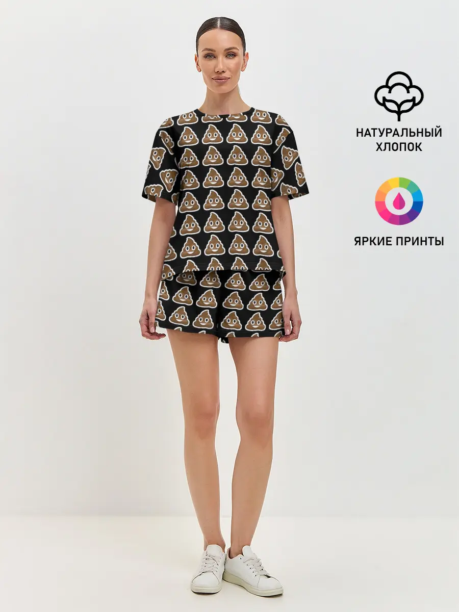 Женская пижама с шортами / Pile of Poo on black