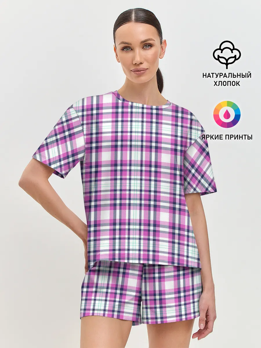 Женская пижама с шортами / Текстура в клетку