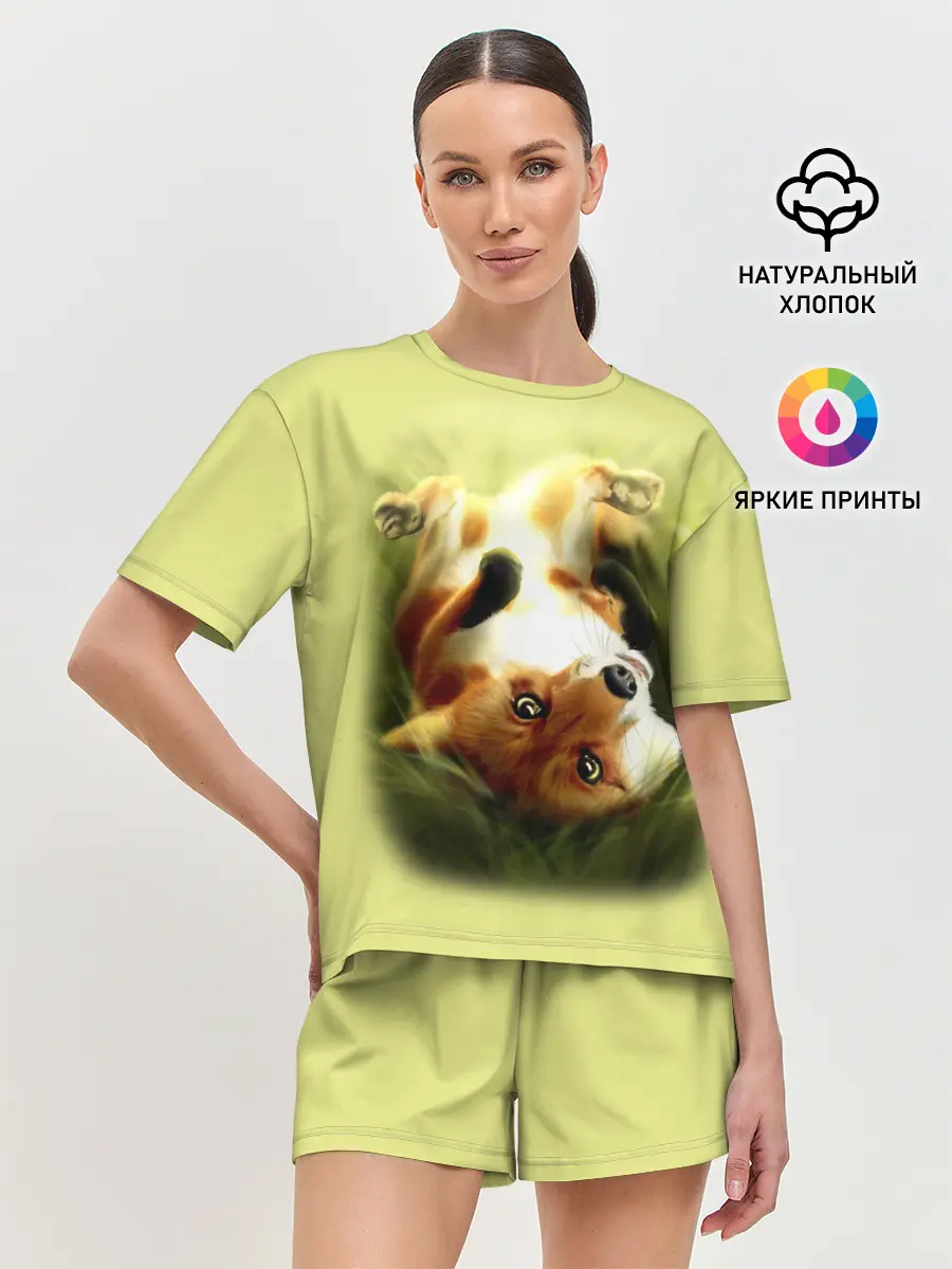 Женская пижама с шортами / Лиса на траве