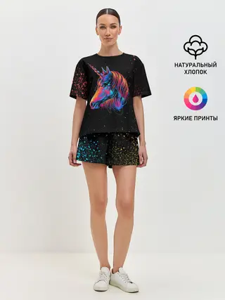 Женская пижама с шортами / ЕДИНОРОГ | UNICORN RAINBOW