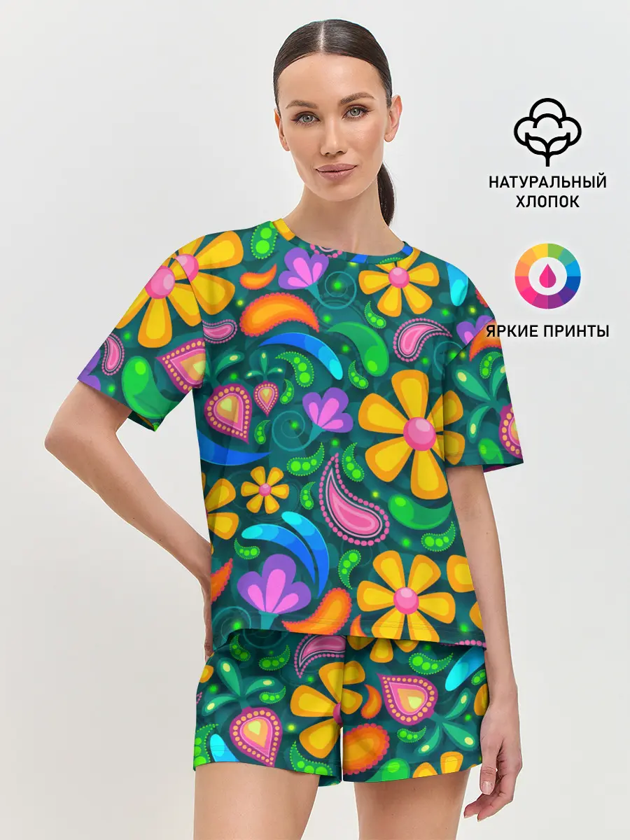 Женская пижама с шортами / ЯРКИЕ ЦВЕТЫ
