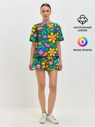 Женская пижама с шортами / ЯРКИЕ ЦВЕТЫ