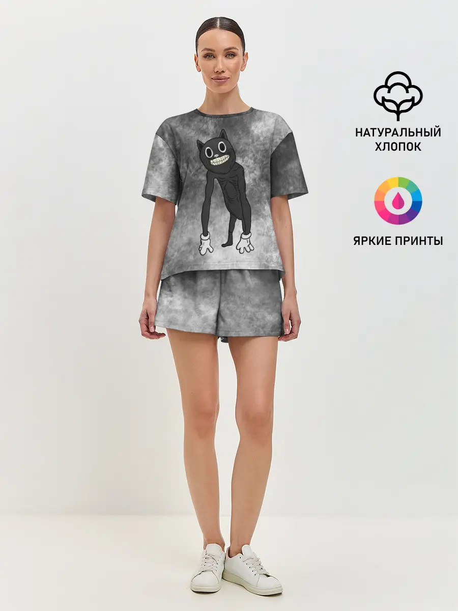 Женская пижама с шортами / Cartoon cat