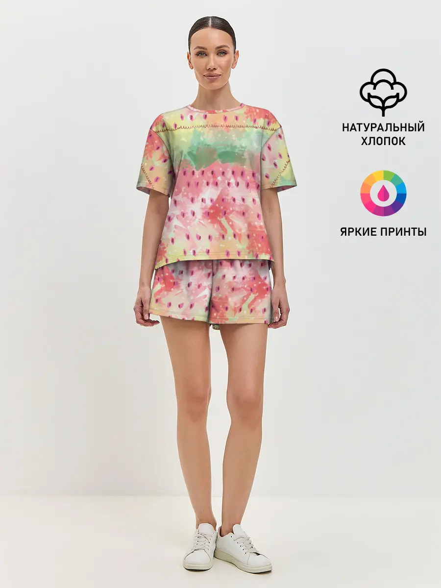 Женская пижама с шортами / Бархатный арбуз