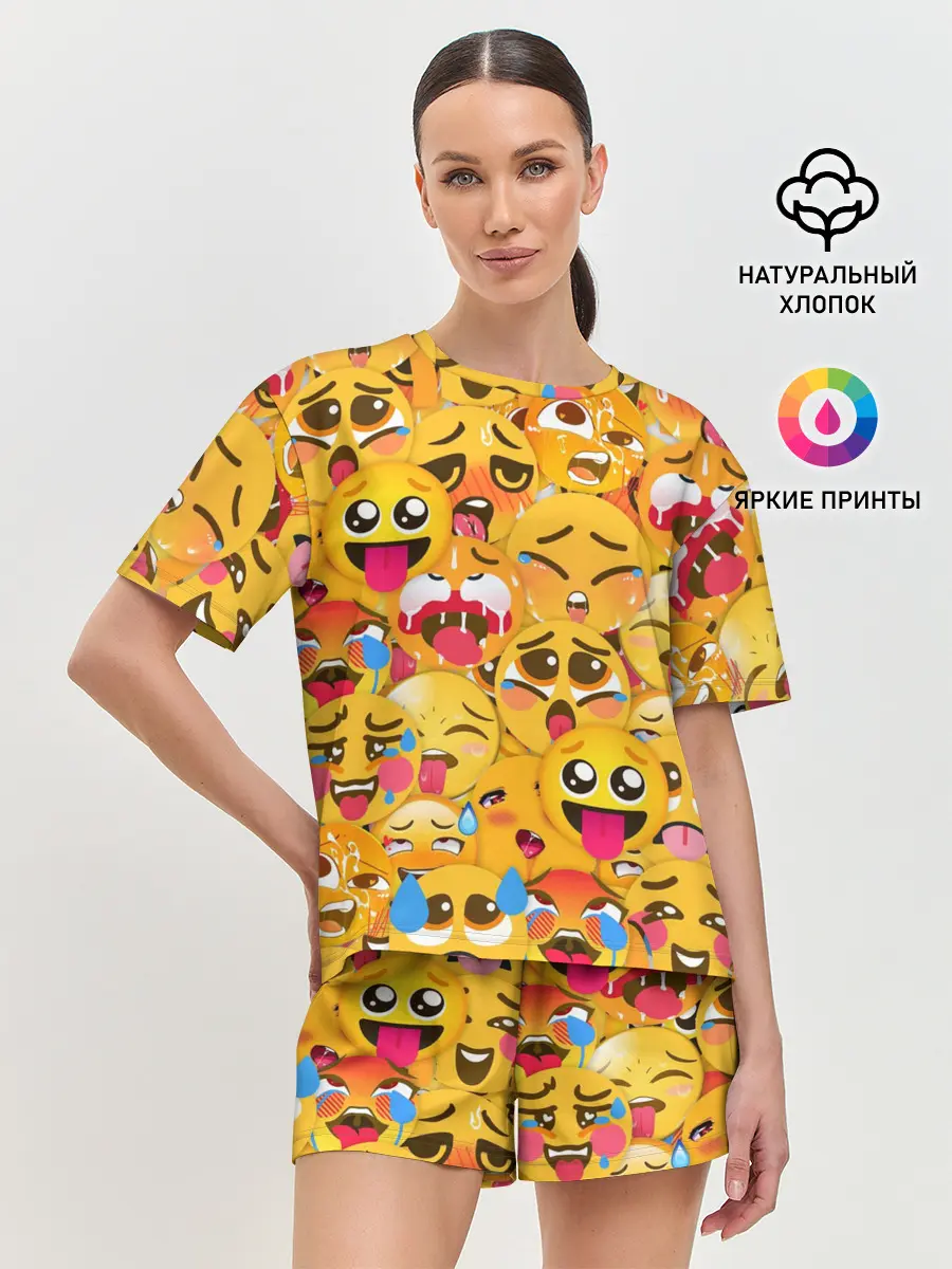 Женская пижама с шортами / Ахегао эмодзи паттерн