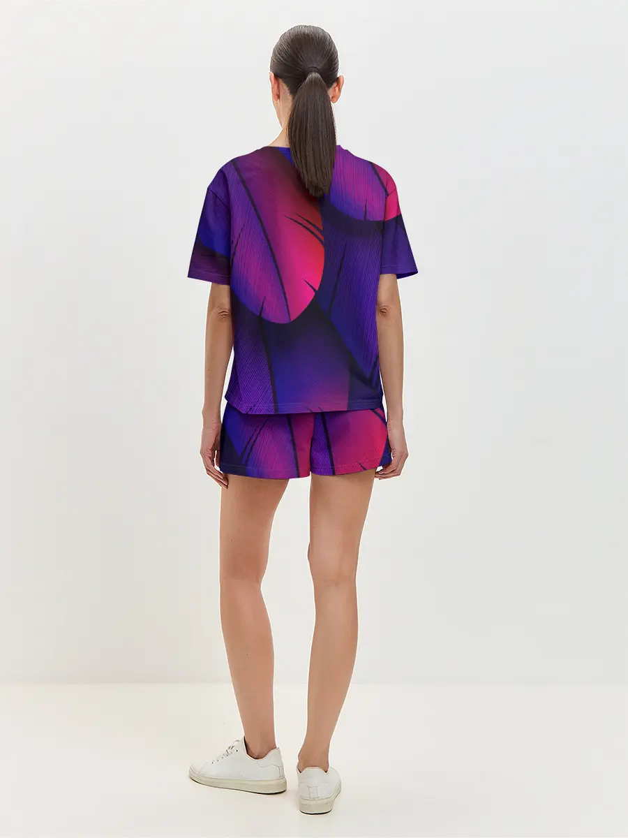 Женская пижама с шортами / Фиолетовые Перья