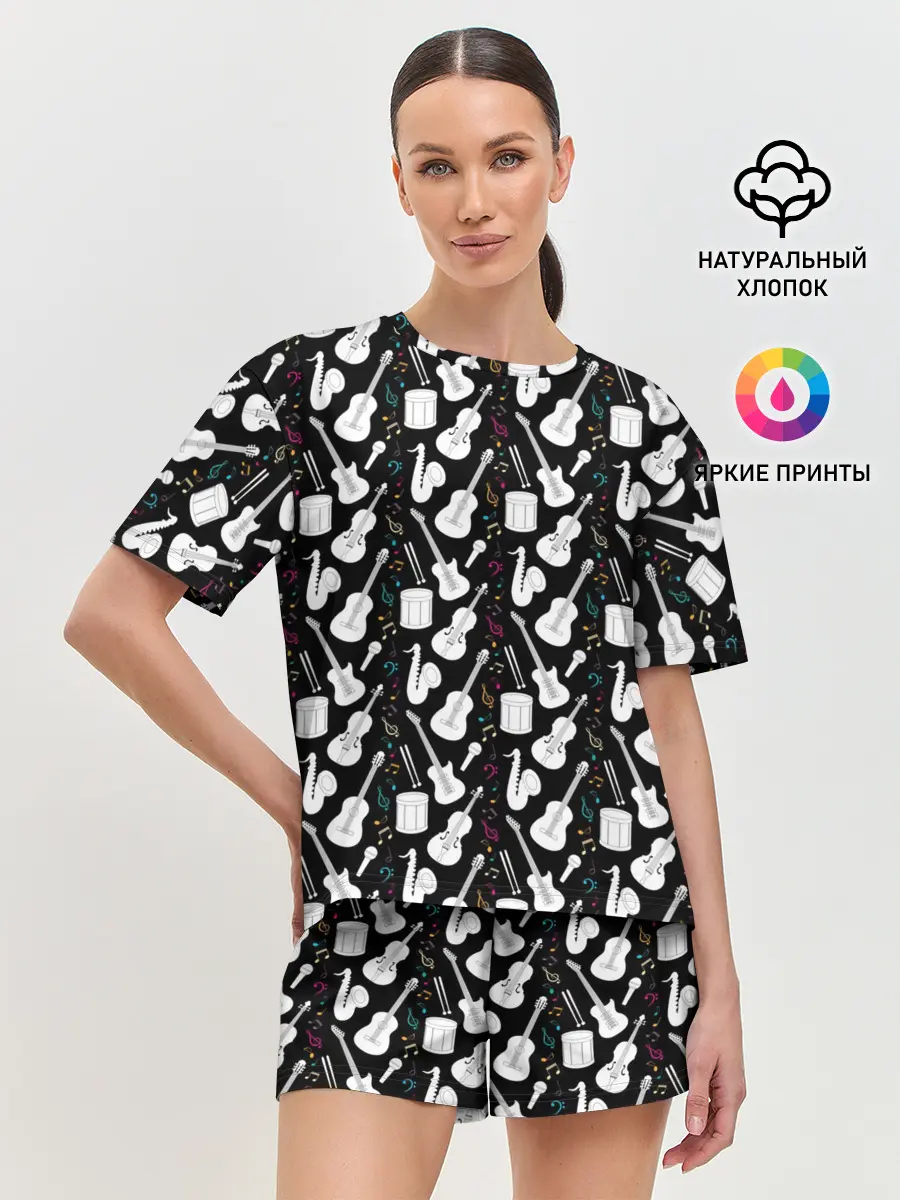 Женская пижама с шортами / Музыкальные Инструменты