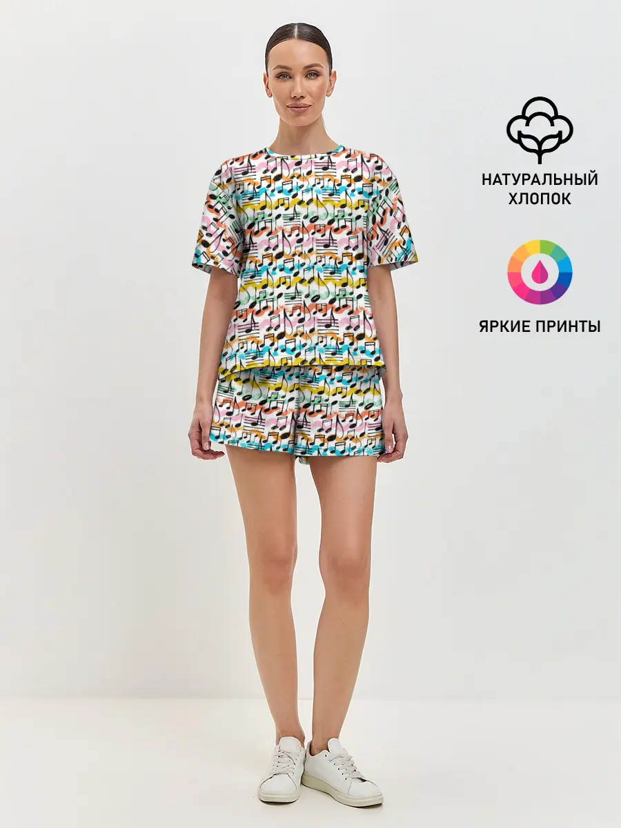 Женская пижама с шортами / Музыкальные Ноты