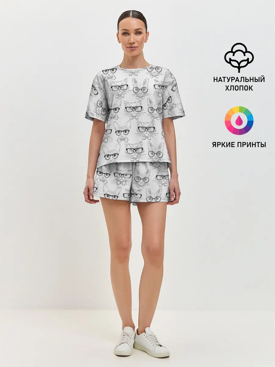 Женская пижама с шортами / Кошки в очках