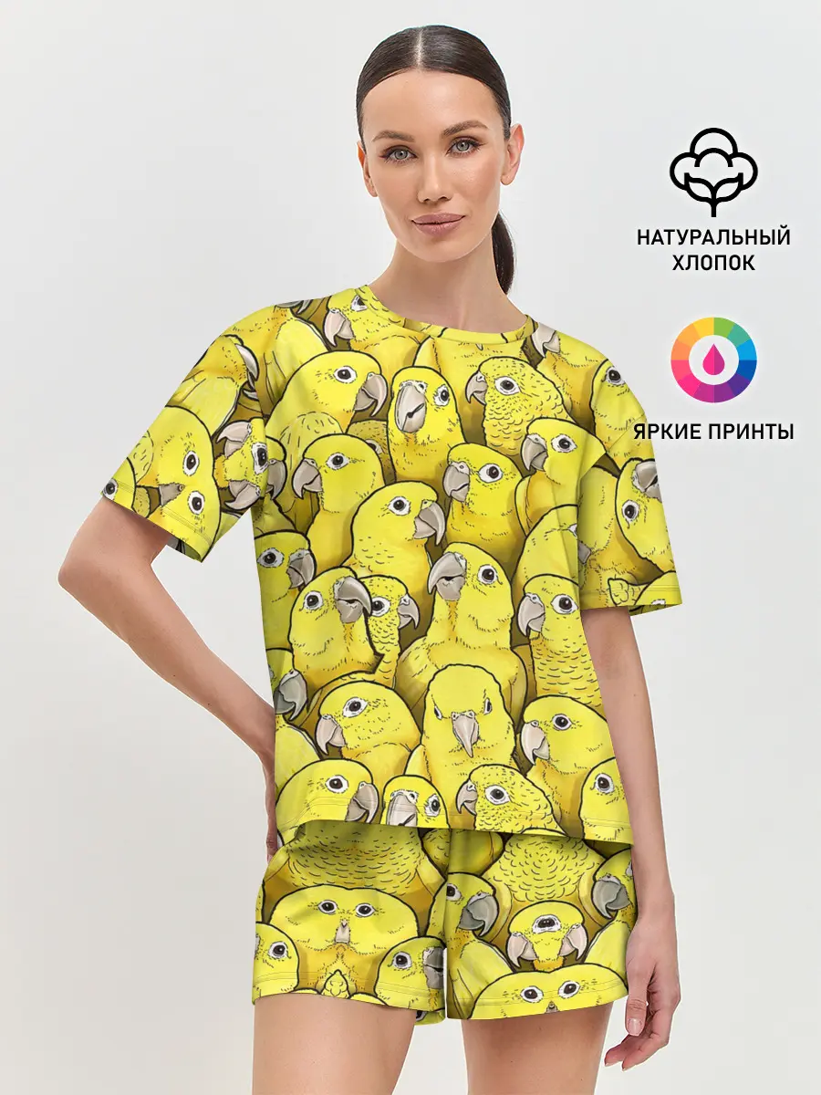 Женская пижама с шортами / Попугаи