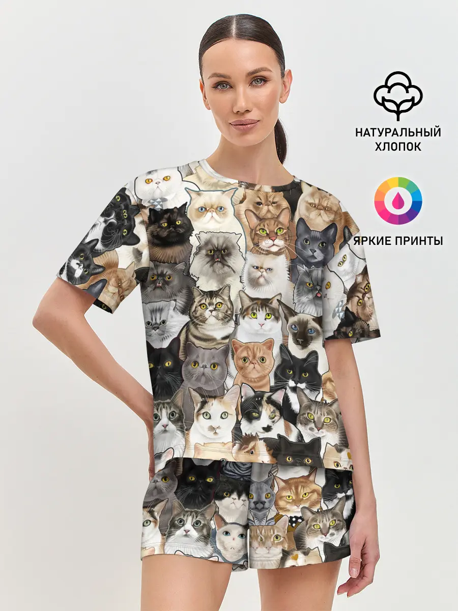 Женская пижама с шортами / Котики смешные