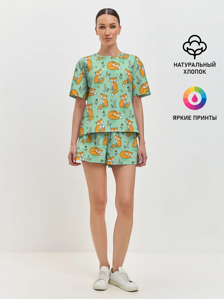 Женская пижама с шортами / Лиса с Грибами
