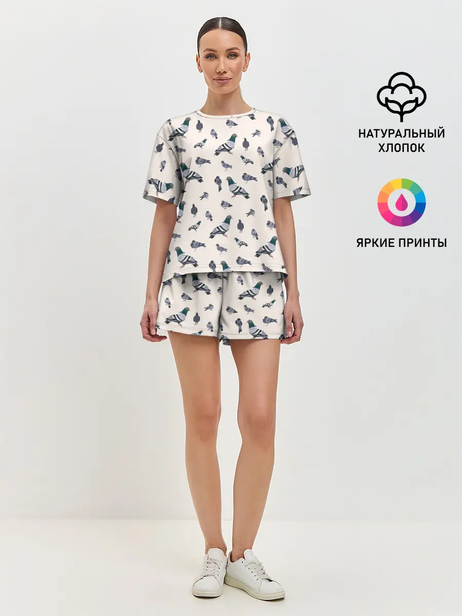 Женская пижама с шортами / Голуби