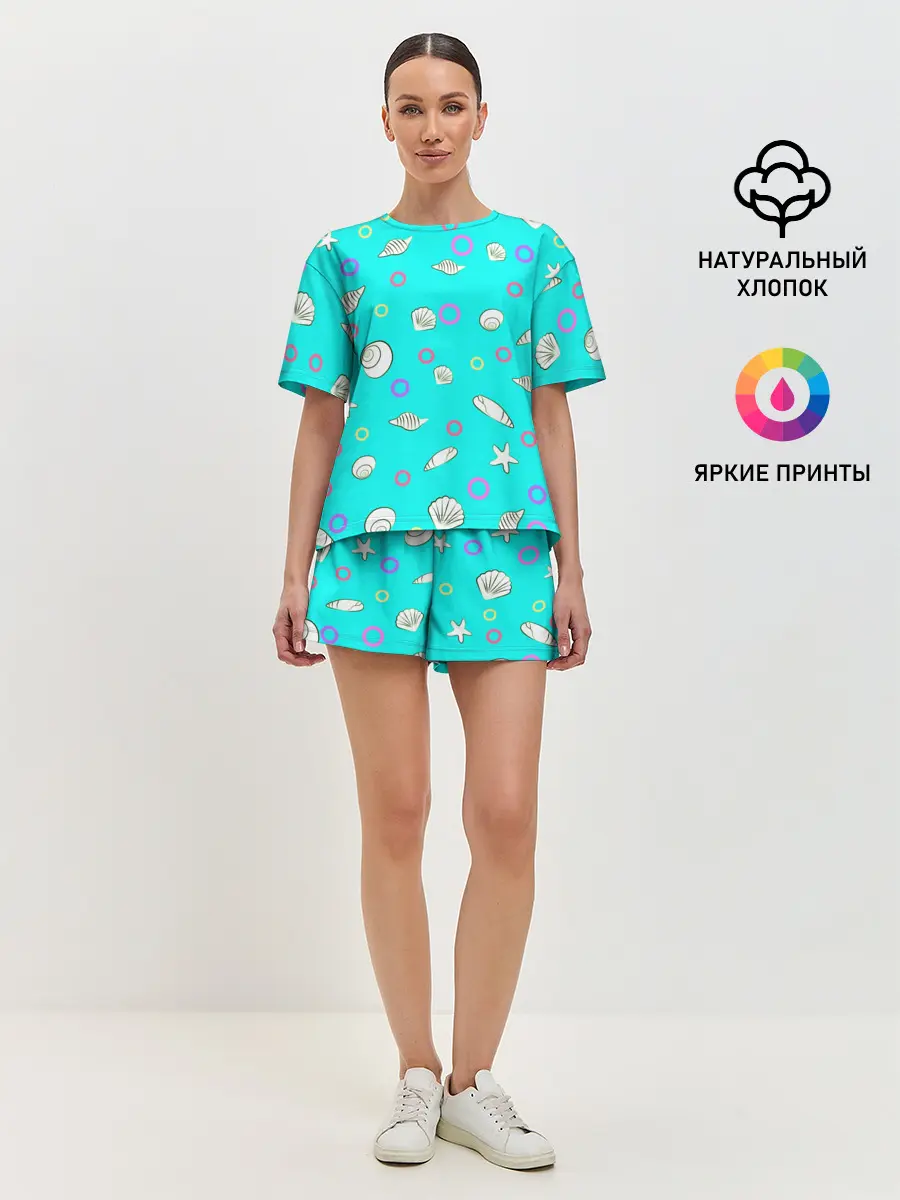 Женская пижама с шортами / Морские моллюски