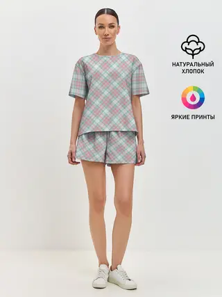 Женская пижама с шортами / Узор в клетку