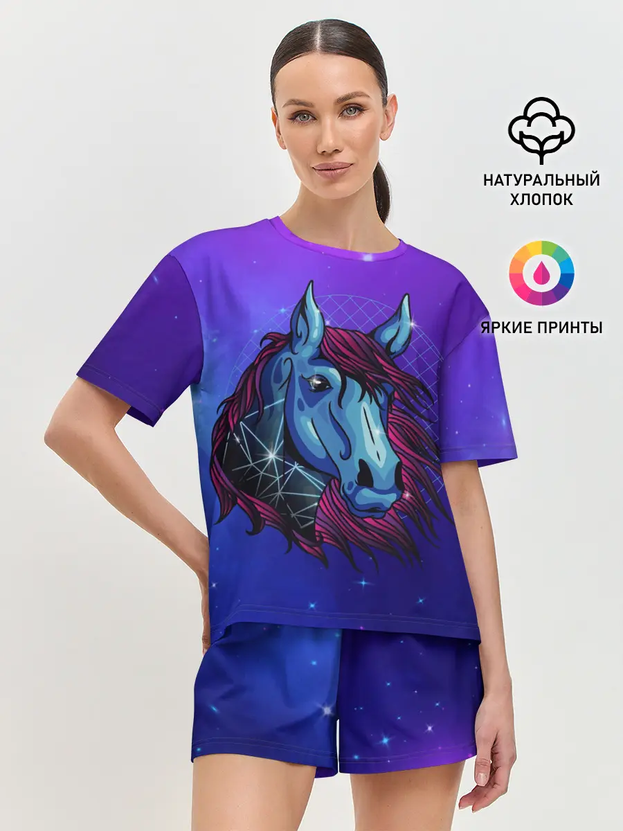 Женская пижама с шортами / Retrowave Neon Horse