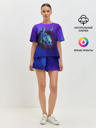 Женская пижама с шортами / Retrowave Neon Horse