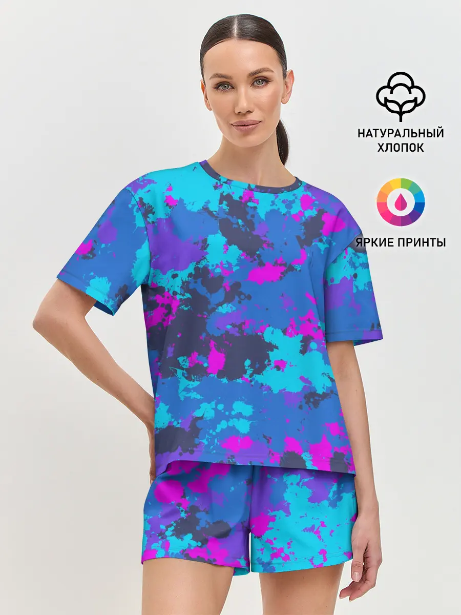 Женская пижама с шортами / Неоновые краски