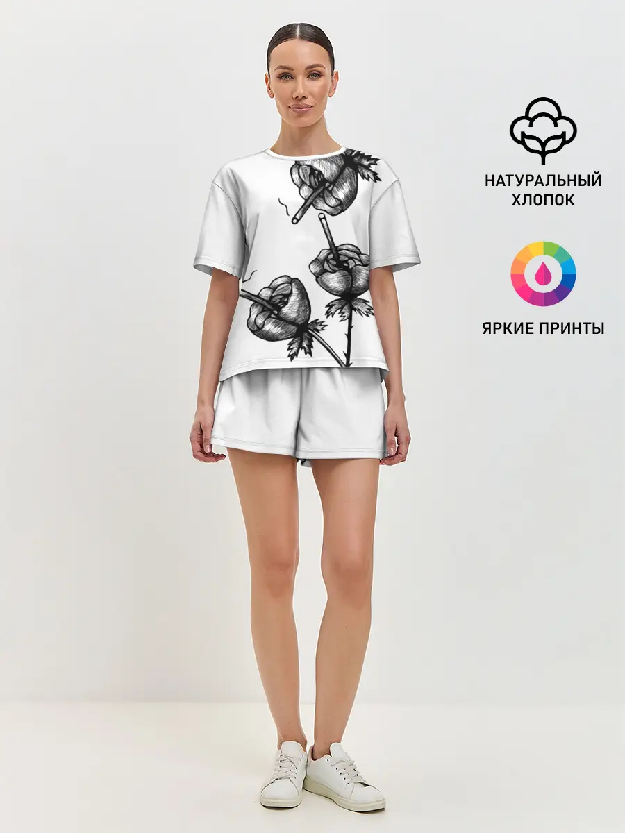 Женская пижама с шортами / Дымящие розы