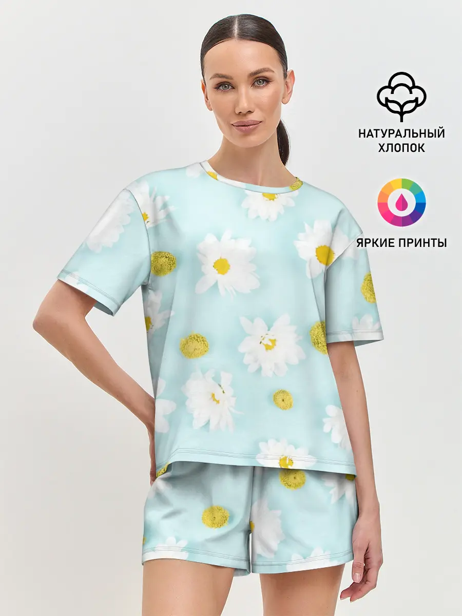 Женская пижама с шортами / Ромашки