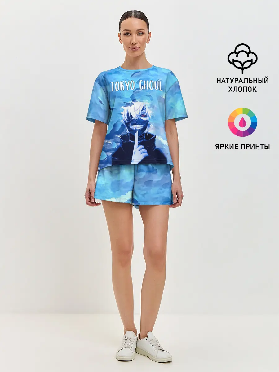 Женская пижама с шортами / Kaneki Ken на синем фоне