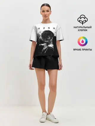 Женская пижама с шортами / Канеки Кен черно-белый