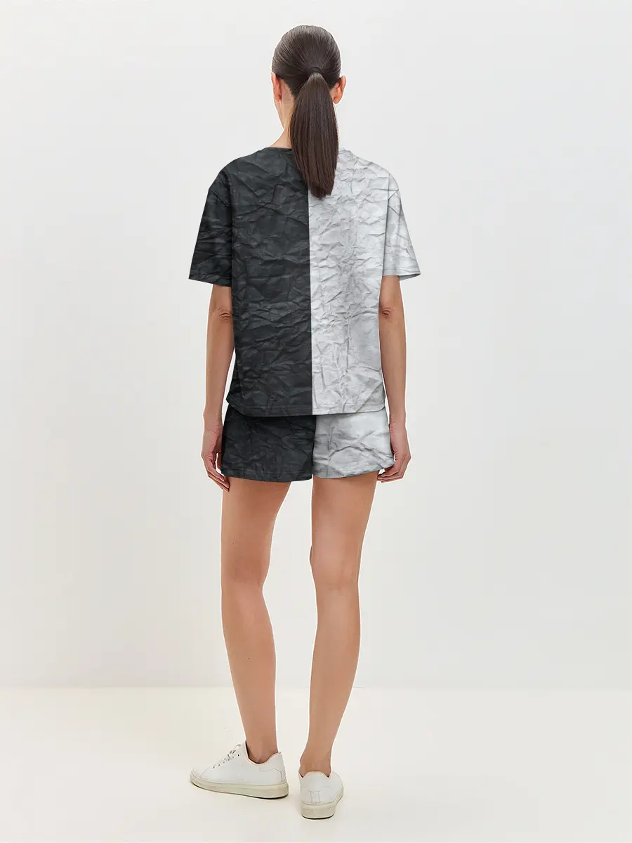 Женская пижама с шортами / Мятая Черно-Белая Бумага