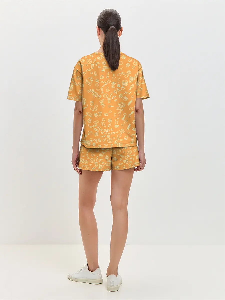Женская пижама с шортами / оранжевая еда