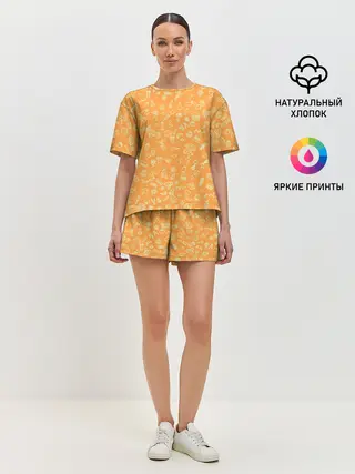 Женская пижама с шортами / оранжевая еда