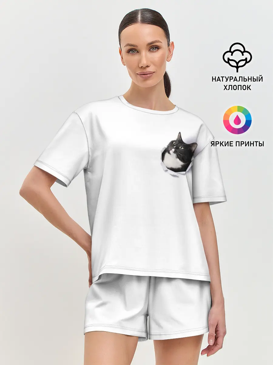 Женская пижама с шортами / КОТ В СЕРДЦЕ