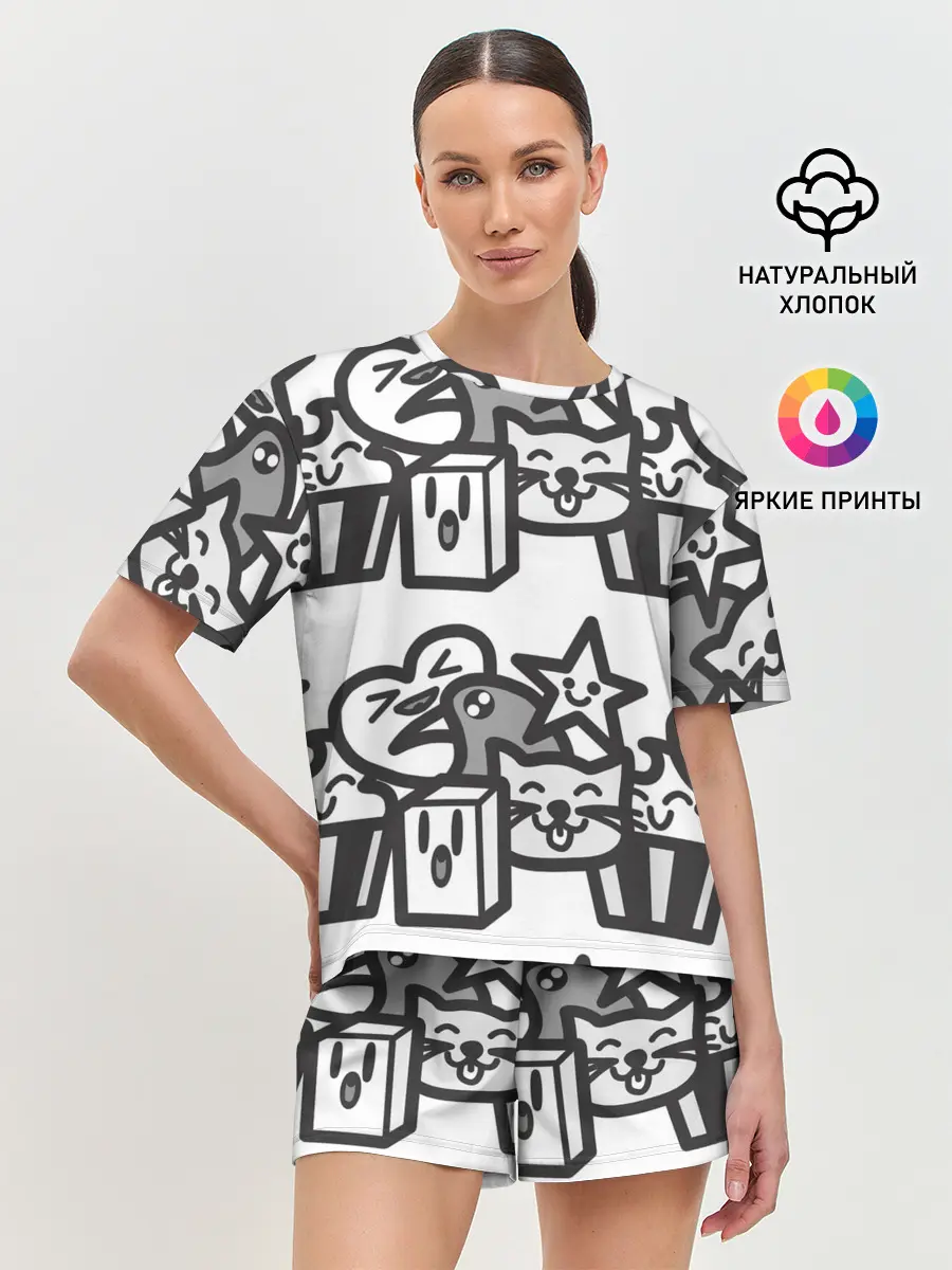 Женская пижама с шортами / Чёрно-белые дудлы