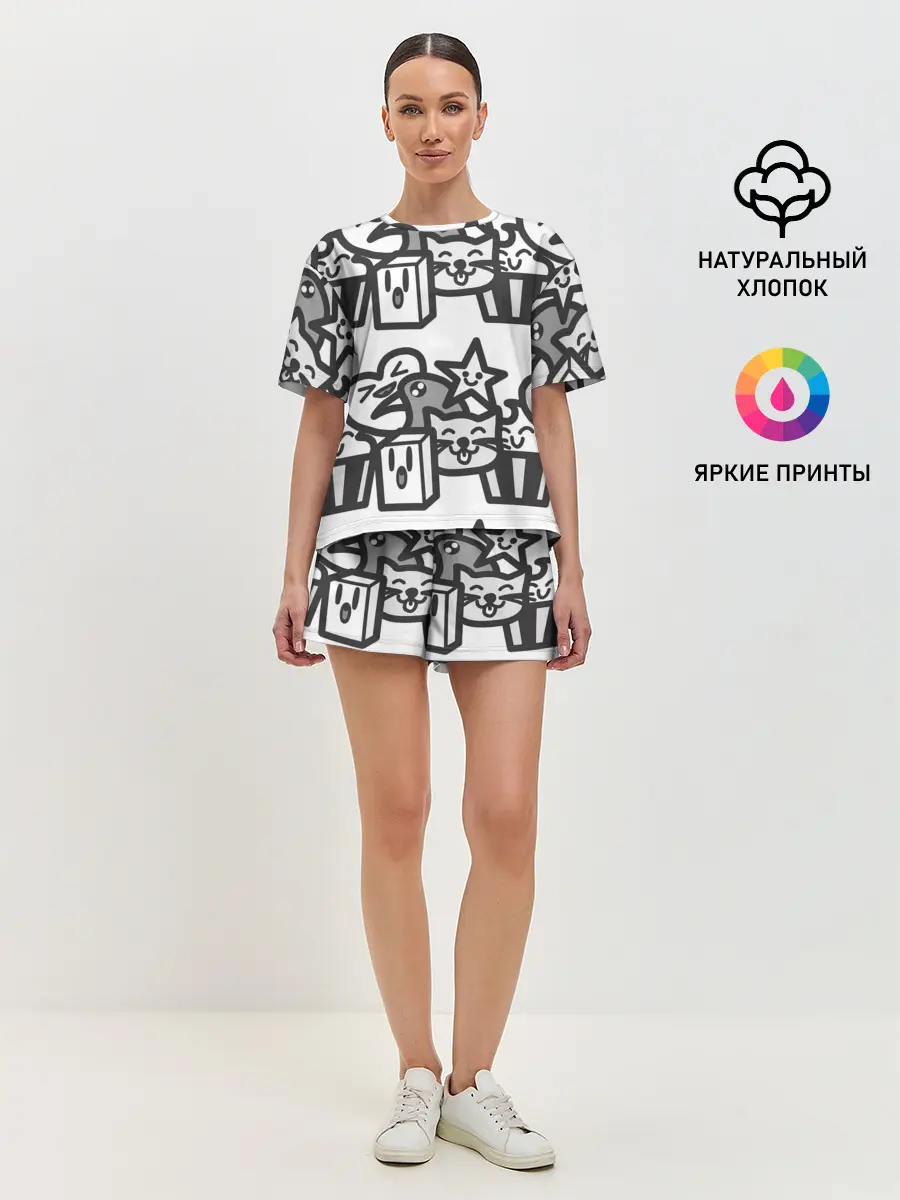 Женская пижама с шортами / Чёрно-белые дудлы
