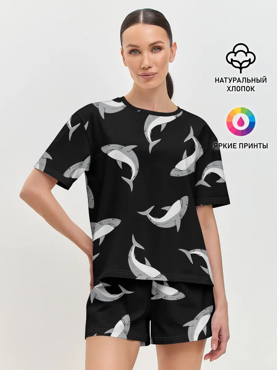Женская пижама с шортами / Акулы