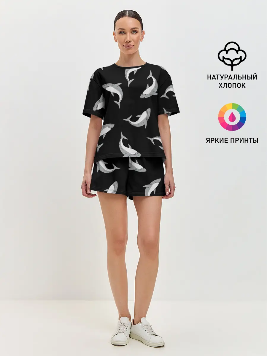 Женская пижама с шортами / Акулы