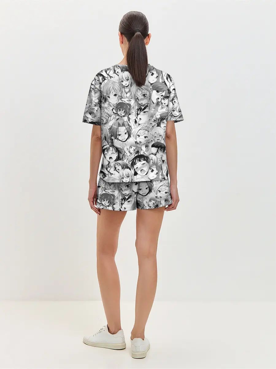 Женская пижама с шортами / KAGUYA AHEGAO чернобелое / КАГУЯ АХЕГАО