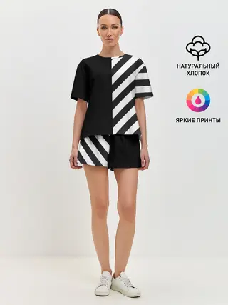 Женская пижама с шортами / Черно-Белые Полосы
