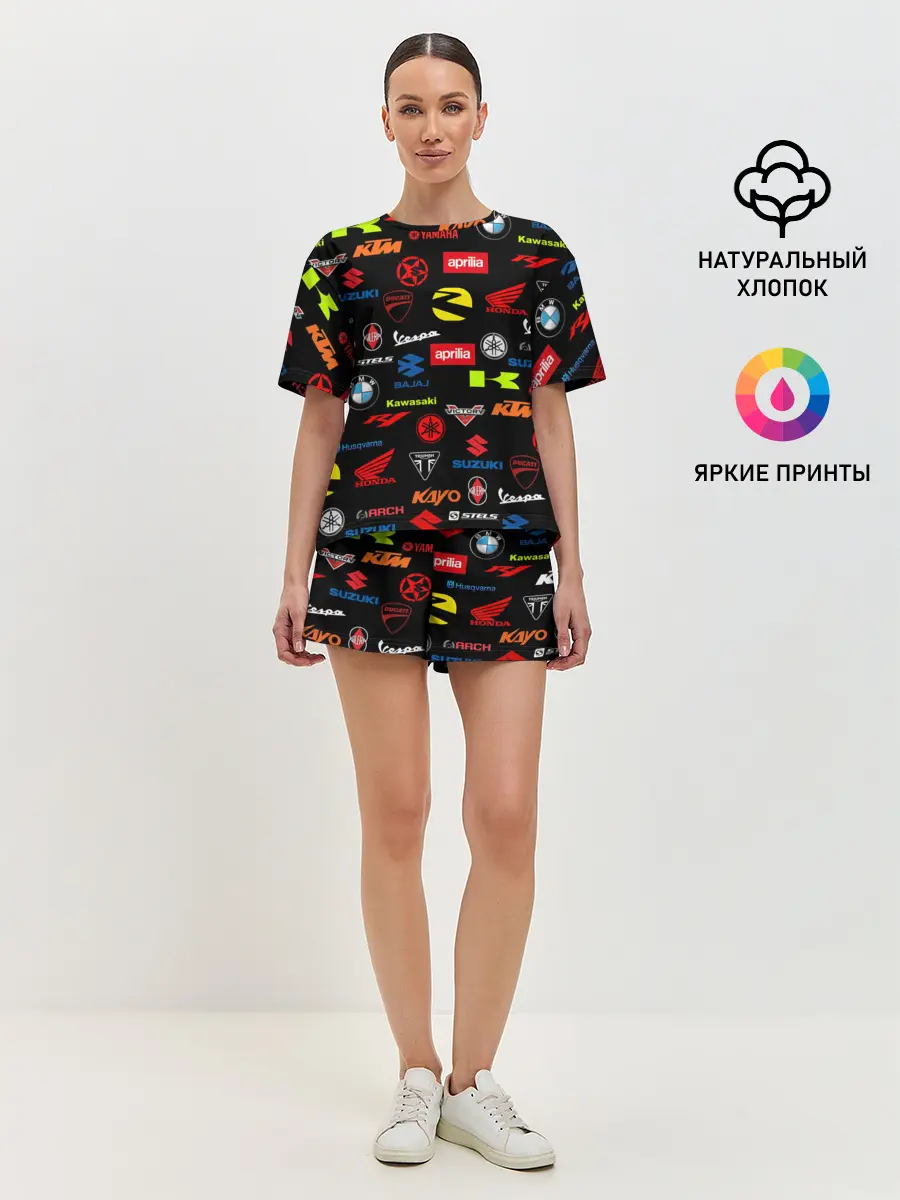 Женская пижама с шортами / Motorcycle pattern | Мото паттерн