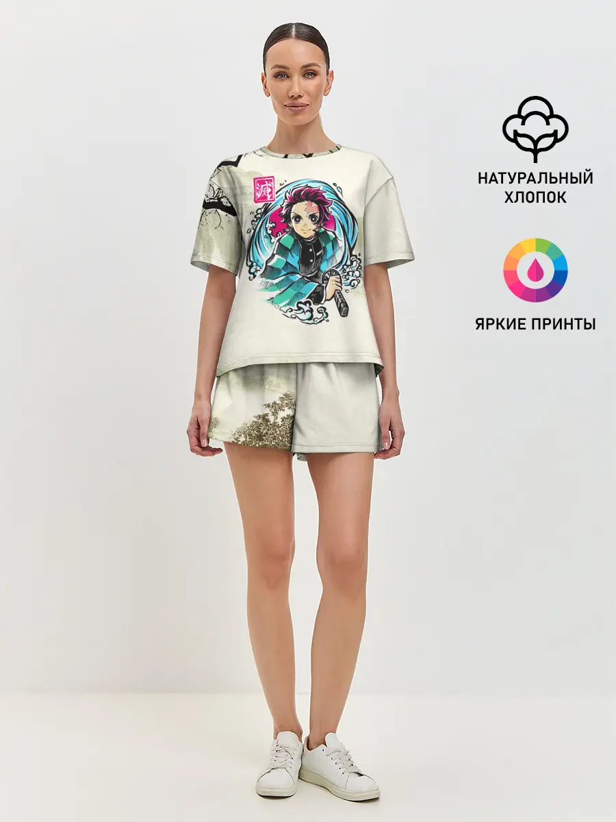 Женская пижама с шортами / Kamado Tanjiro зарисовка