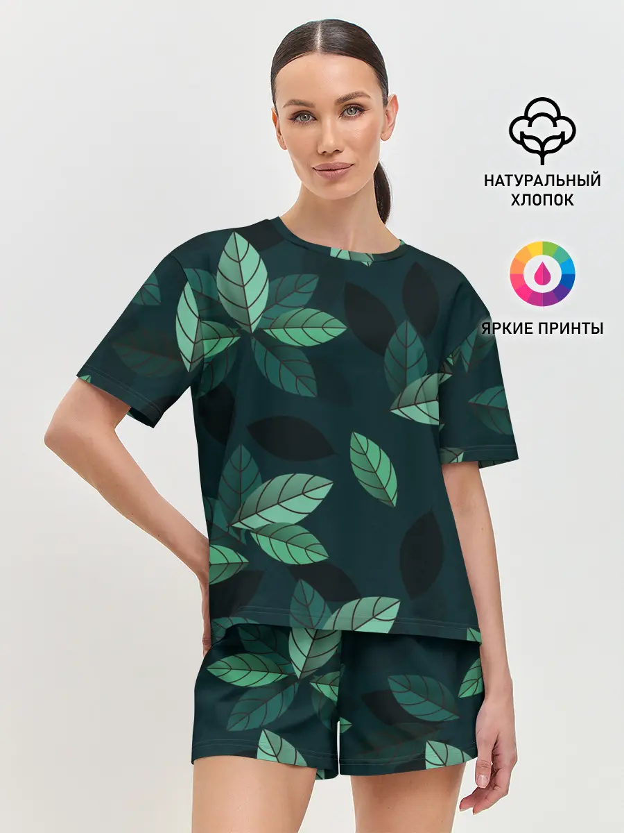 Женская пижама с шортами / Текстура Листья