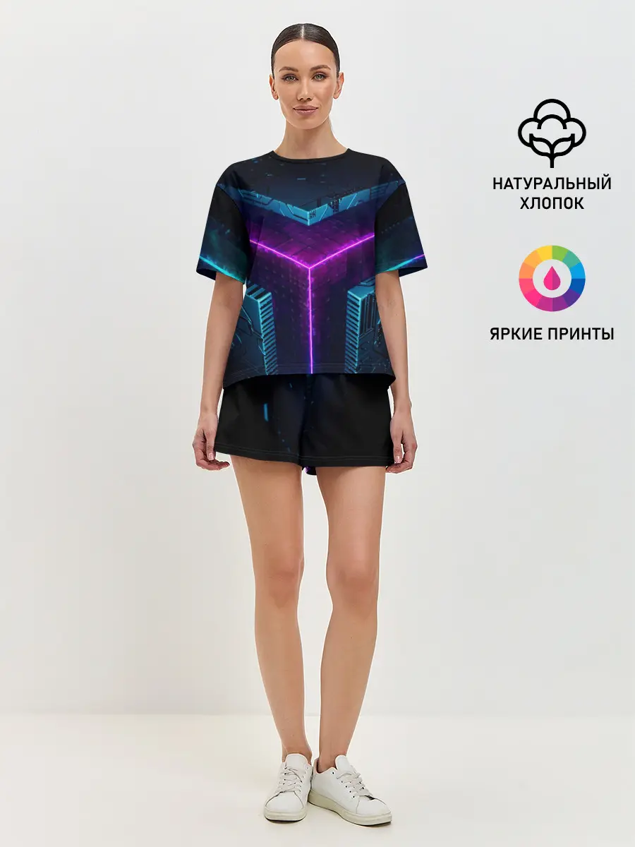 Женская пижама с шортами / Неоновые грани 3D